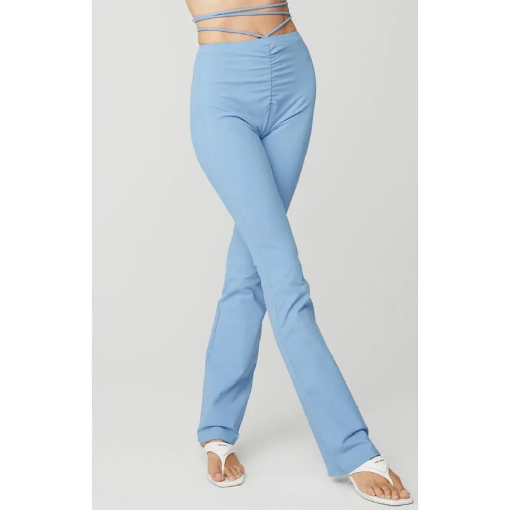 Alo Airbrush High-Waist Cinch Flare Legging Tile Blue Tie-Up Corset Lace Hi-Rise